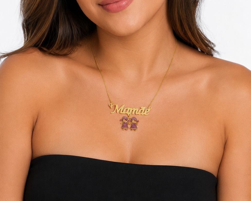 Colar 2 Meninas Banhado a Ouro