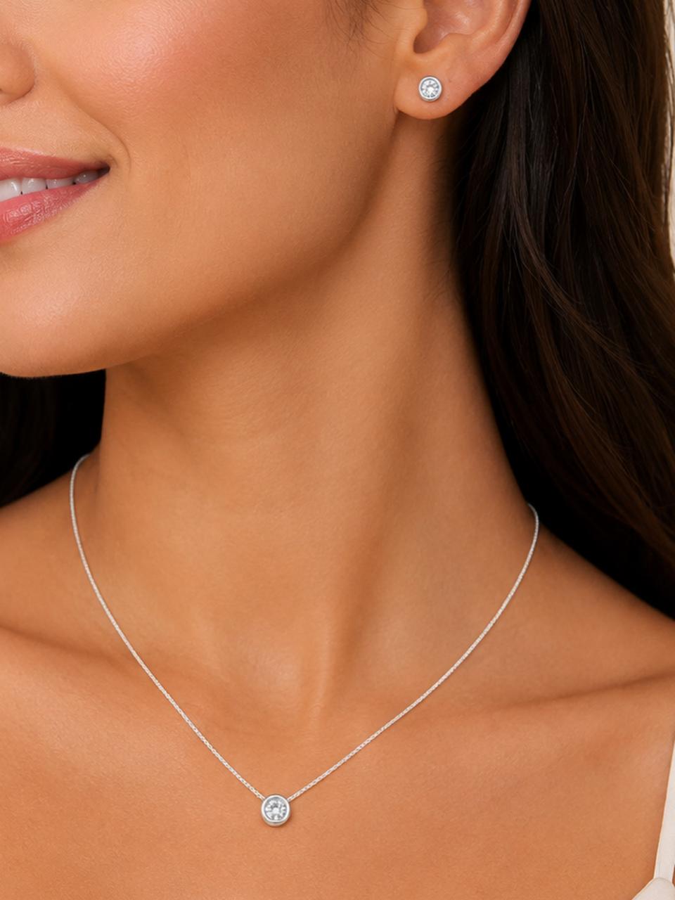 Conjunto Colar e Brinco Ponto de Luz em Prata